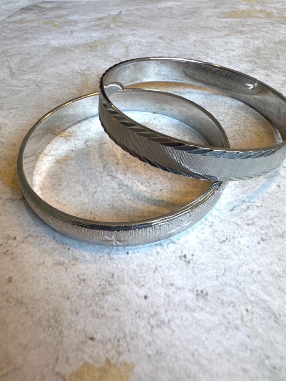 Vintage Set of 2 Bangle Bracelets Monet Silver Tone